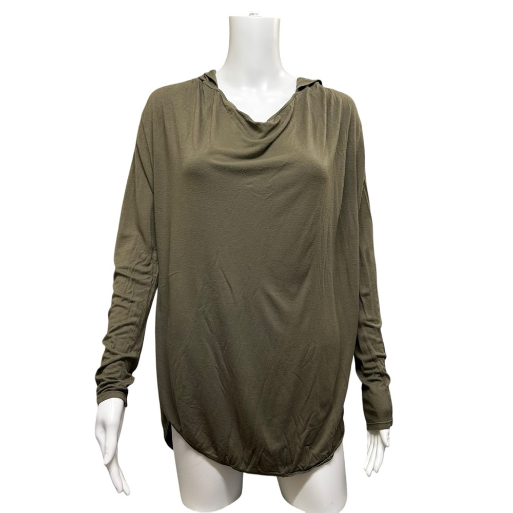 FP Beach Olive Green Draped Hoodie Long Sleeve Soft Top Size M